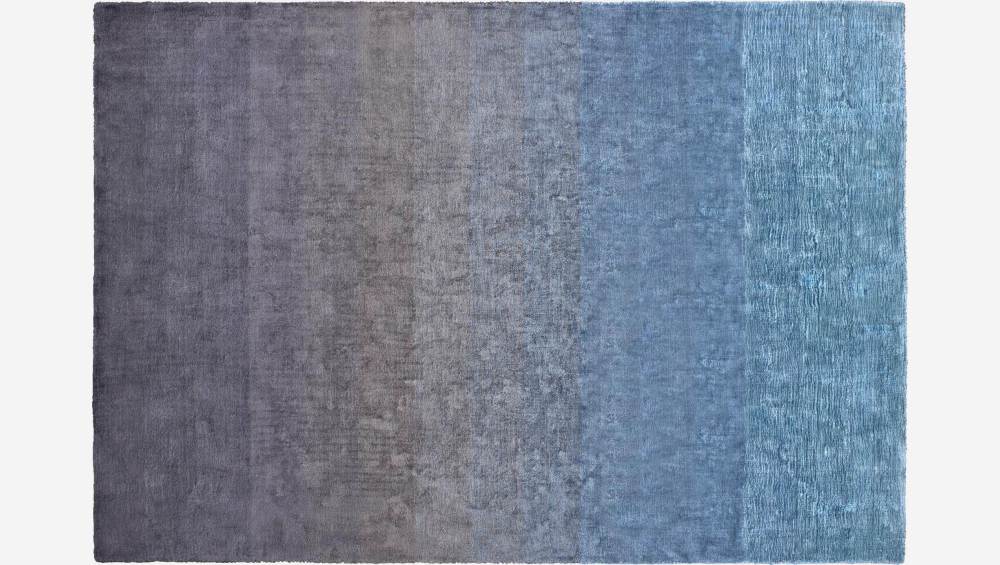 Tapis en laine noué main - 170 x 240 cm - Gris et bleu