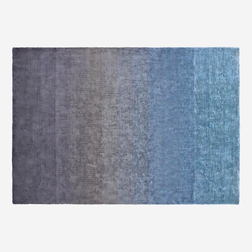 Tapis en laine noué main - 170 x 240 cm - Gris et bleu