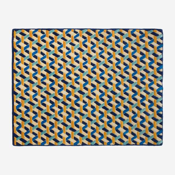 Tapis en laine tufté main - 170 x 240 cm - Motif bleu et jaune