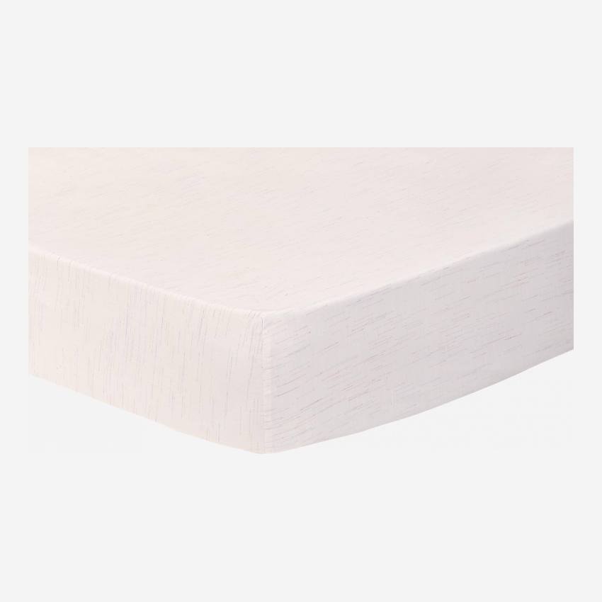 Drap housse en coton - 160 x 200 cm - Blanc et rayures