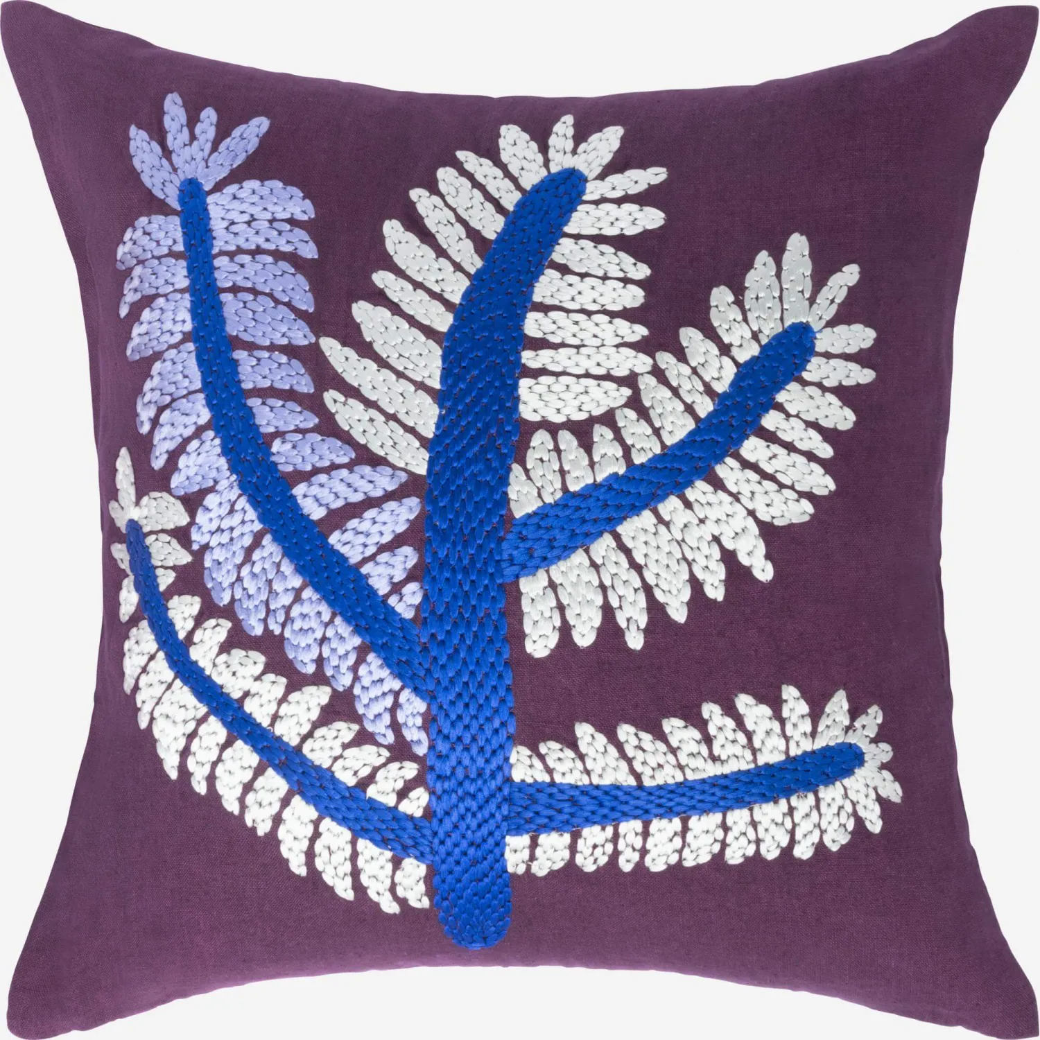 Coussin en lin brodé à la main - 45 x 45 cm - Motif feuilles - Design by Floriane Jacques