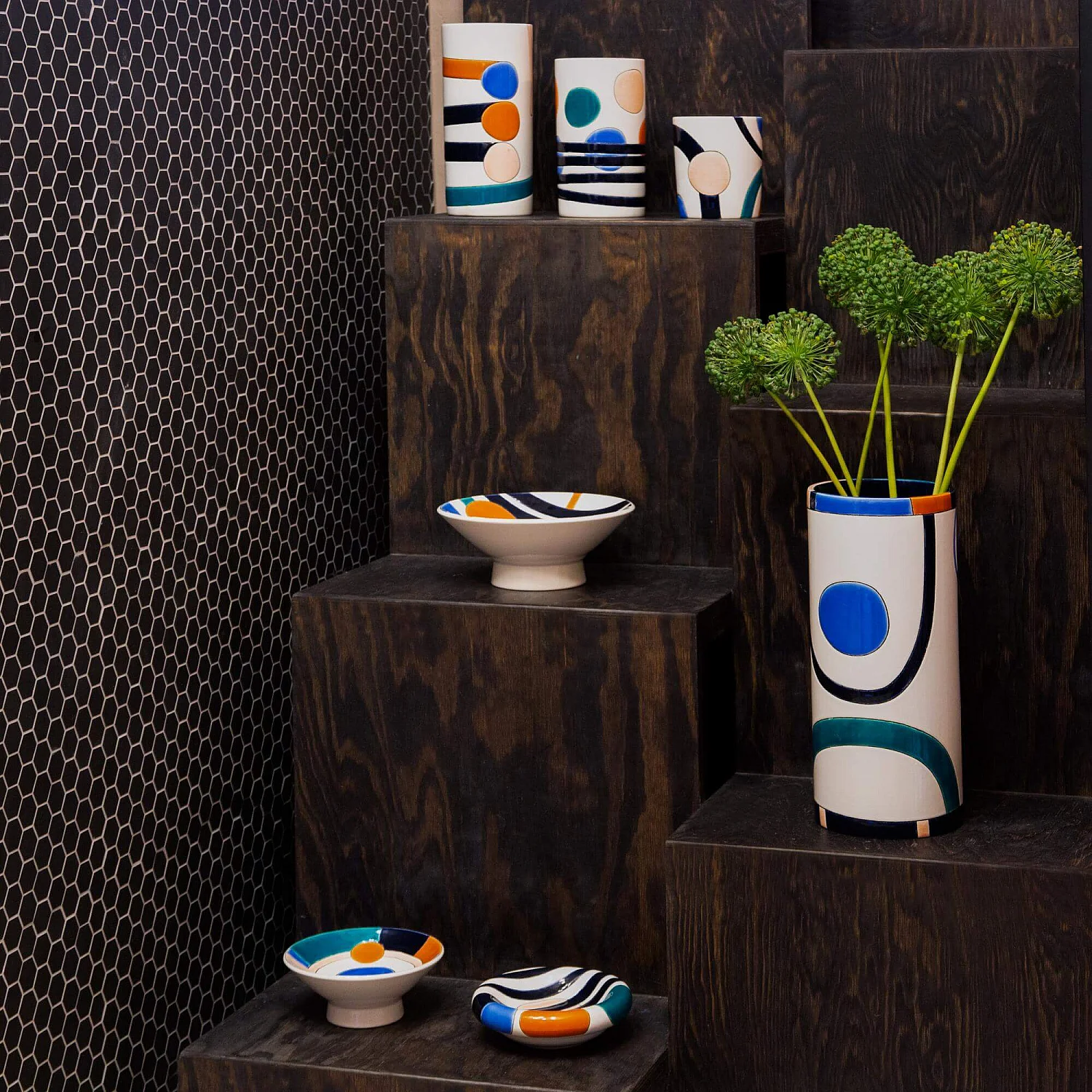 Pot à crayons en faïence émaillée - 9,3 x 10,5 cm - Motif de Floriane Jacques - 1