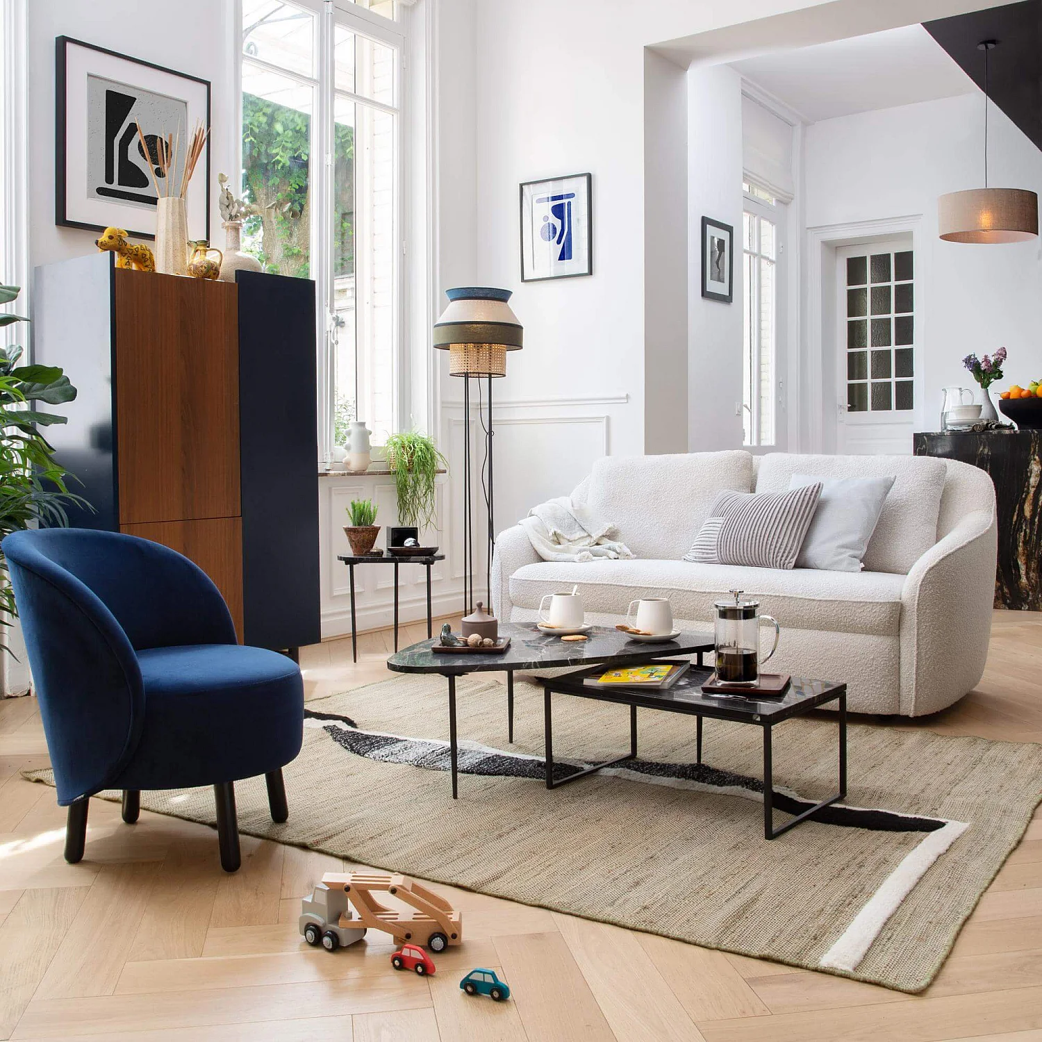 Canapé 2 places en tissu bouclette - Beige - 1