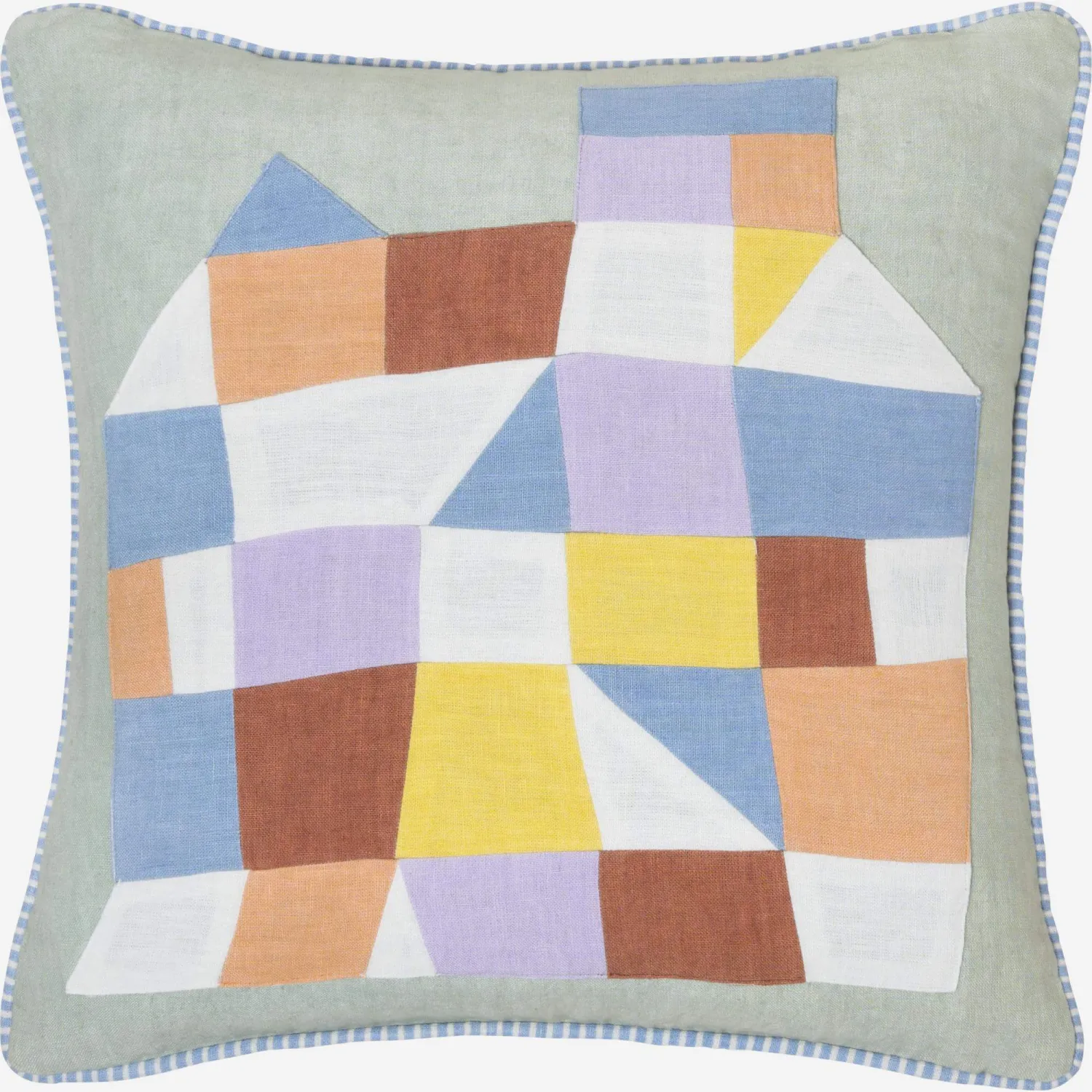 Geborduurd linnen kussen - 45 x 45 cm - Motief huis - Design by Floriane Jacques