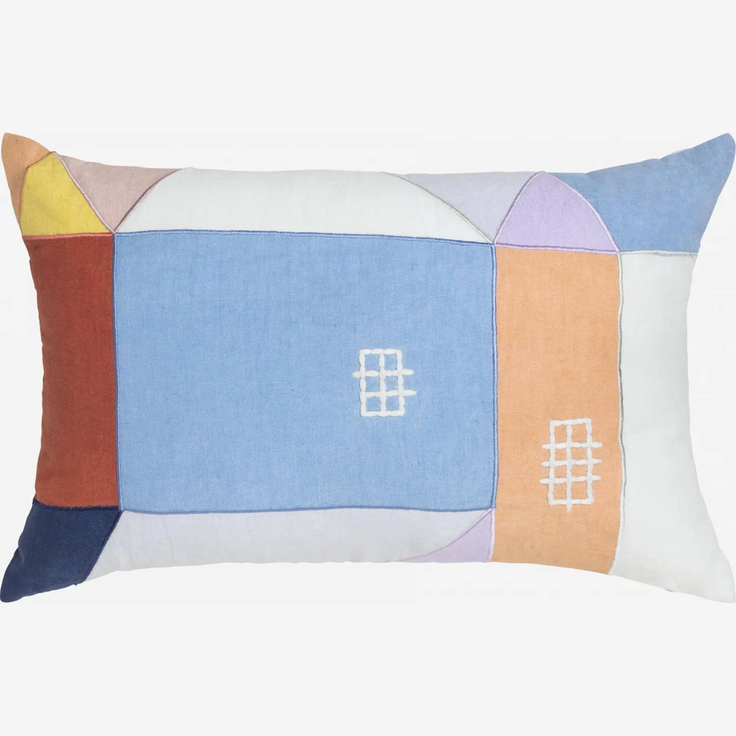 Coussin en lin brodé - 40 x 60 cm - Motif maison - Design by Floriane Jacques