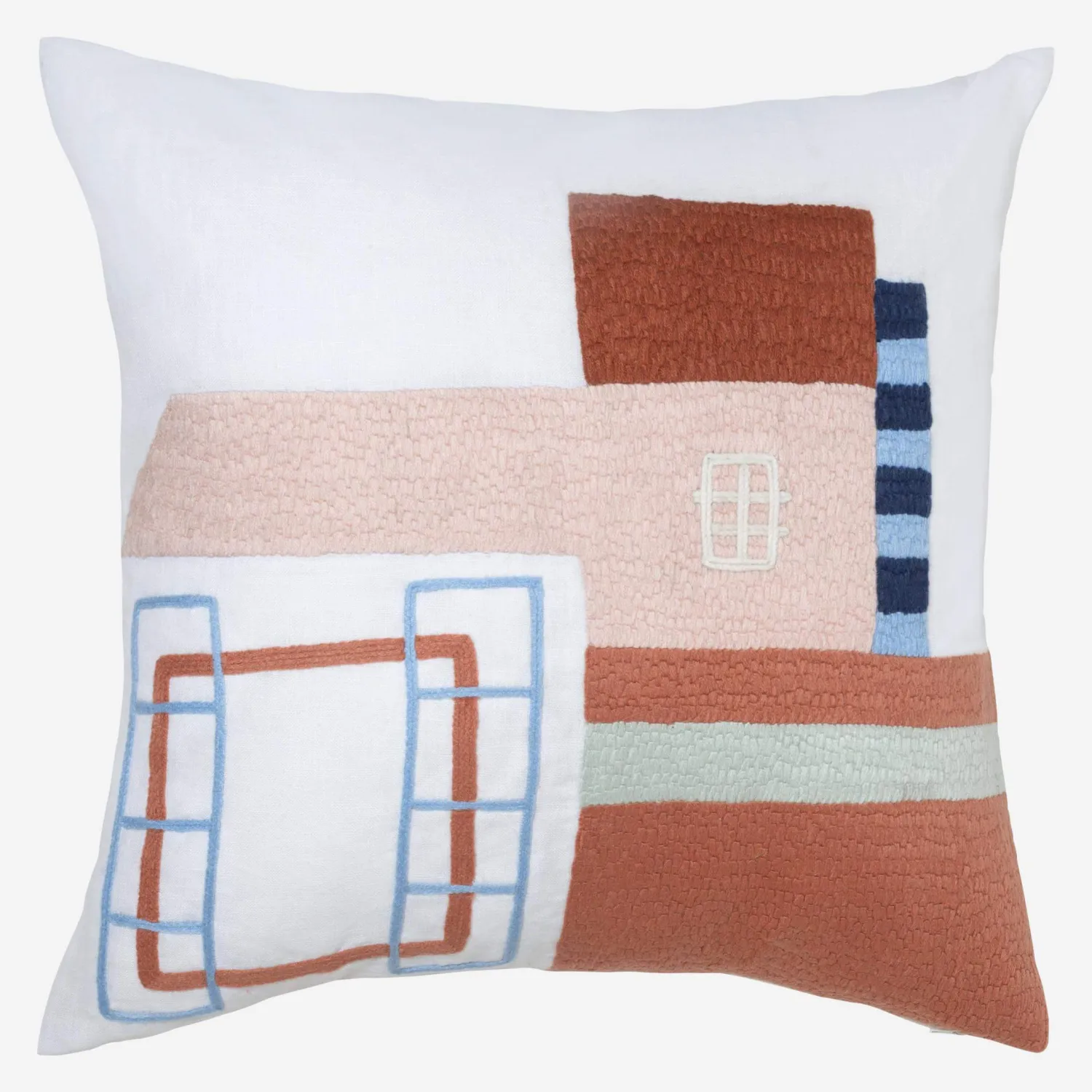 Coussin en lin brodé - 45 x 45 cm - Motif maison - Design by Floriane Jacques - 1