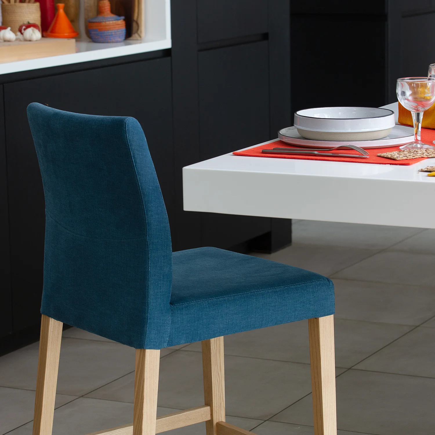 Chaise mi-haute de bar en tissu - Bleu - 3