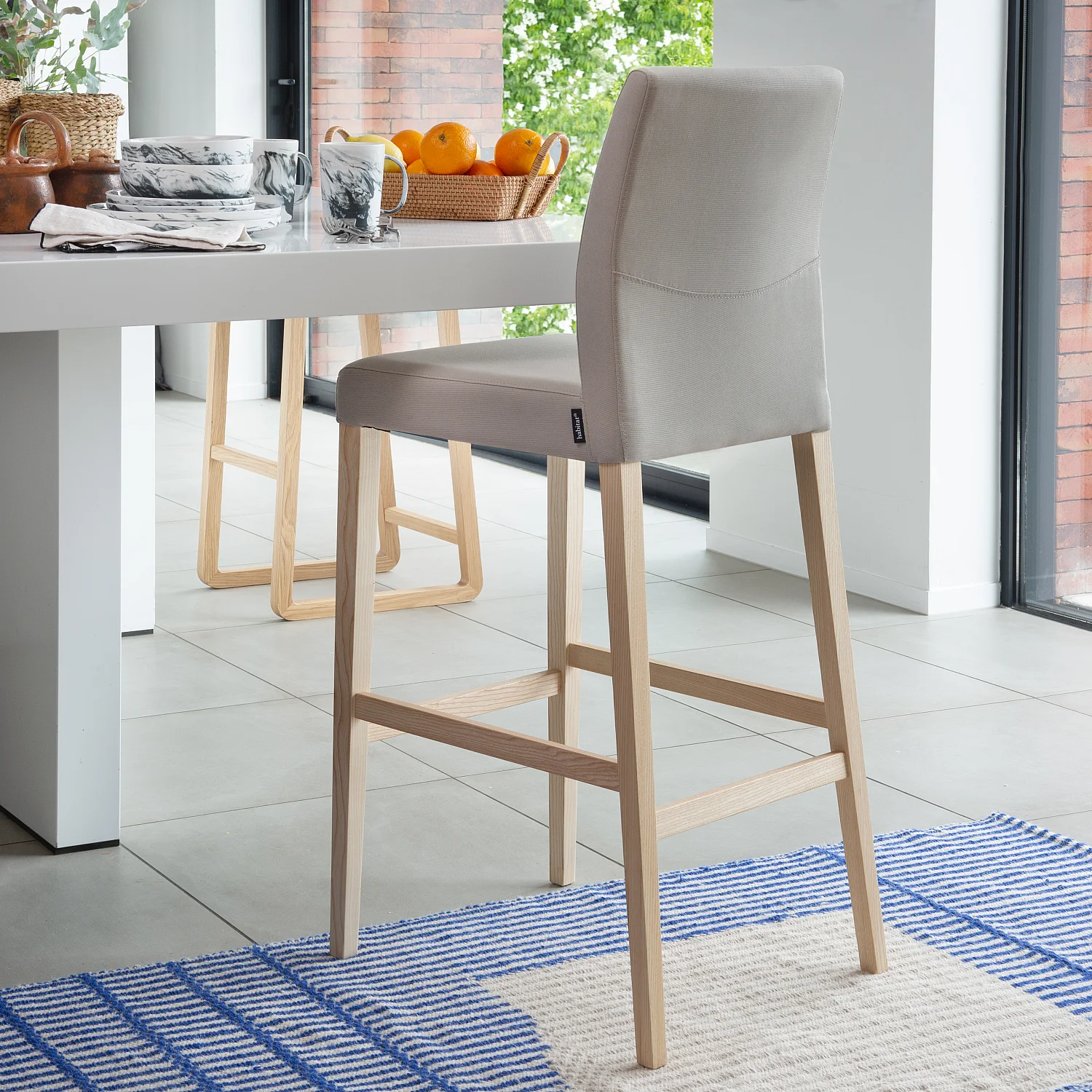 Chaise haute de bar en tissu - Bleu - 4