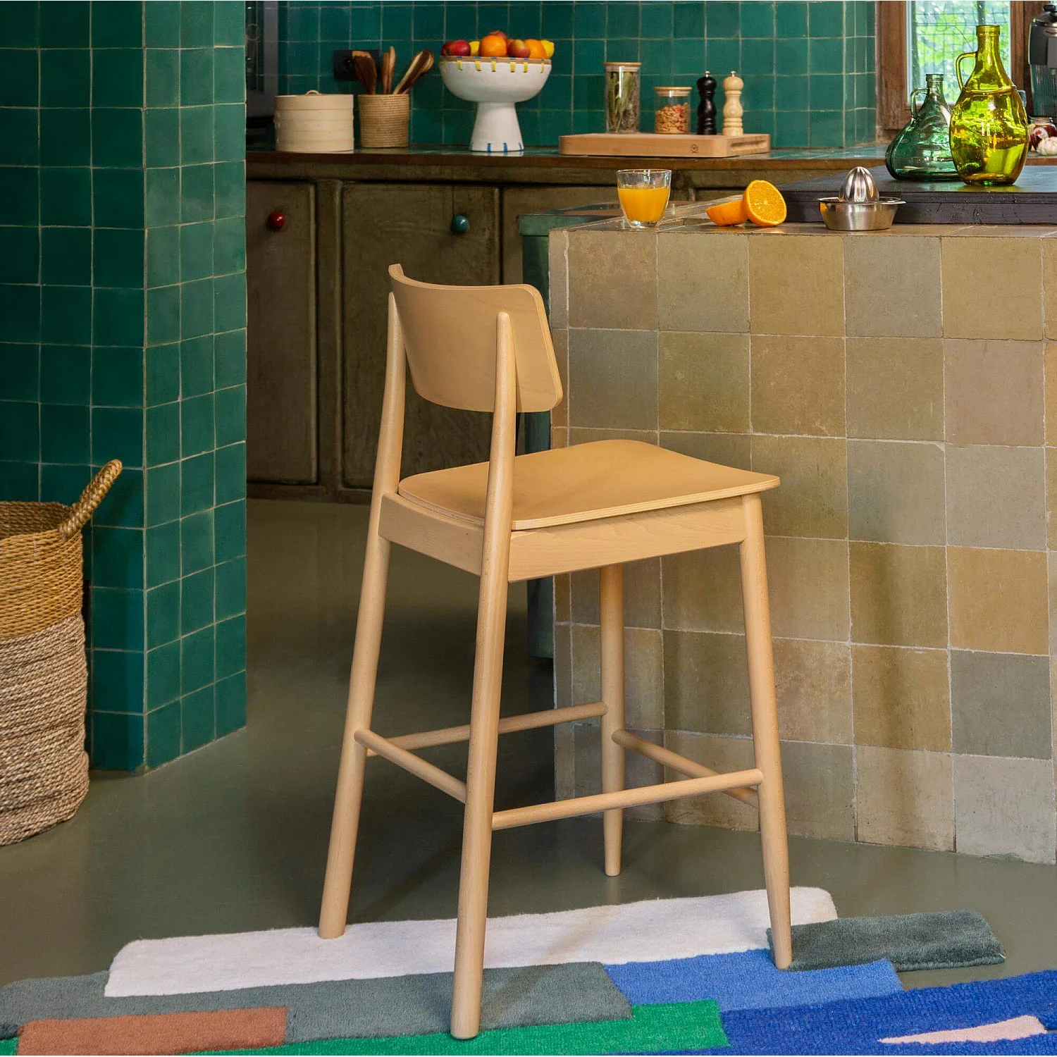 Chaise haute de bar en hêtre – Bois clair - 1