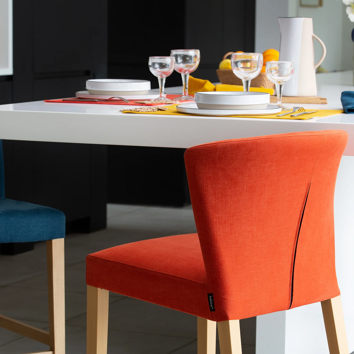 Lot de 2 chaises hautes de bar en tissu - Gris - 5