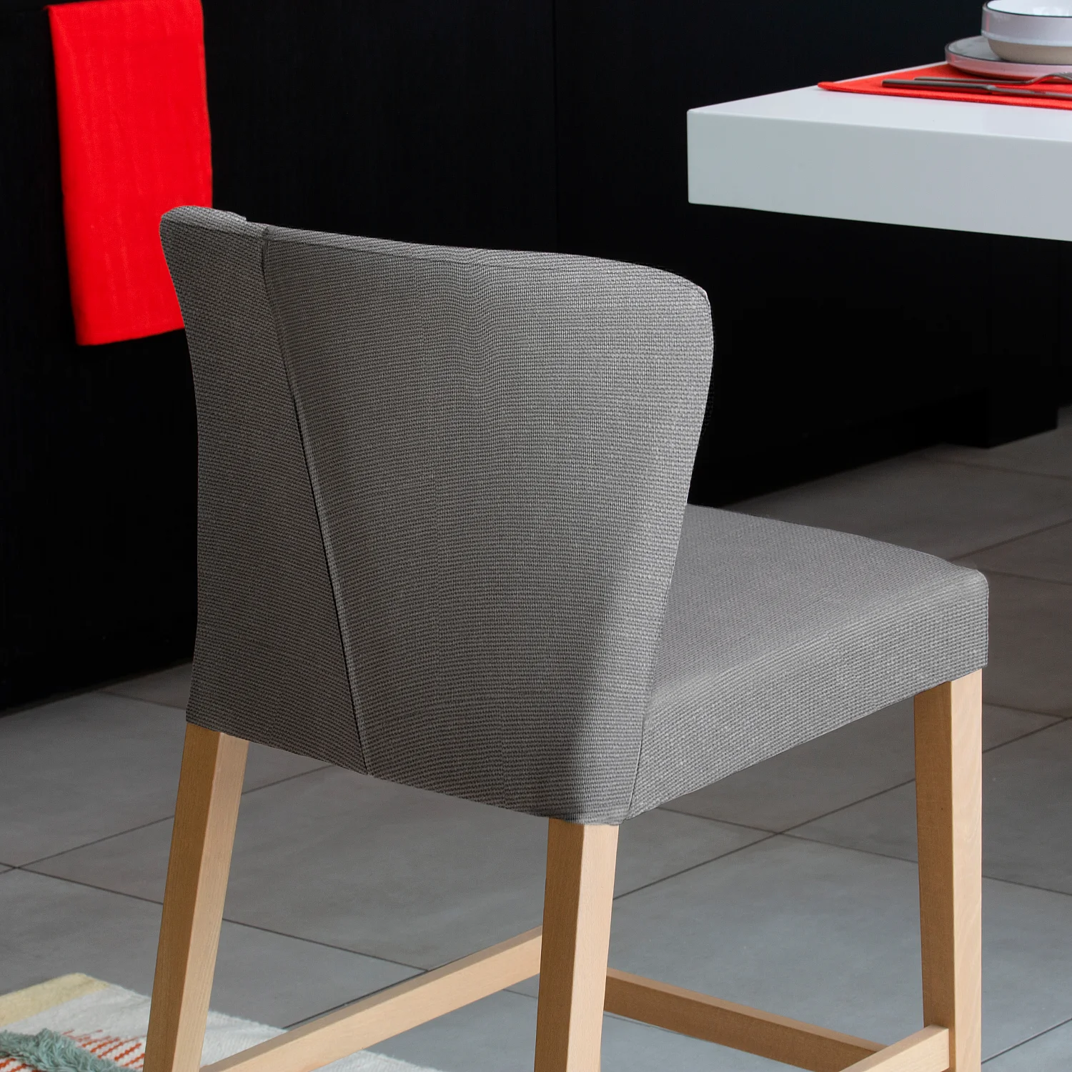 Lot de 2 chaises mi-hautes de bar en tissu - Gris - 3