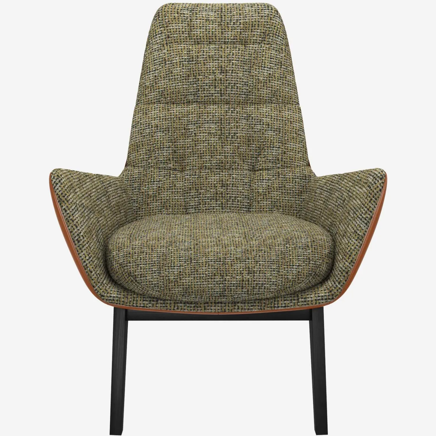 Fauteuil en tissu Alba Vert orage et cuir Vintage - Pieds noirs