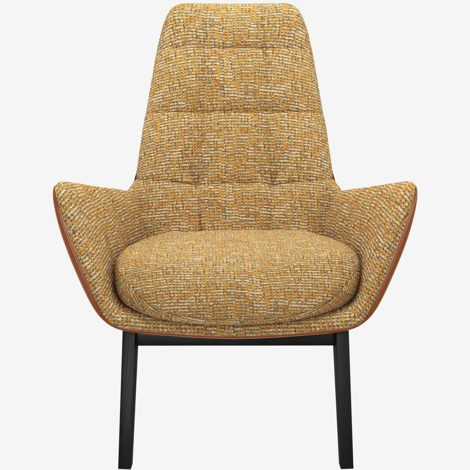 Sessel aus Alba-Stoff in Sonnengelb und Vintage-Leder - Schwarze Füße