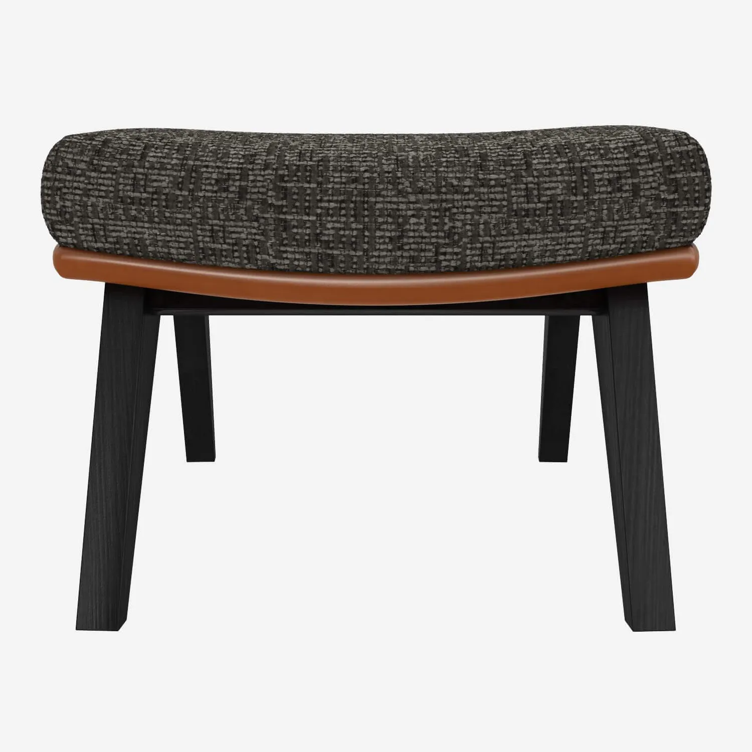 Repose-pieds en tissu Alba Gris nuage  et cuir Vintage - Pieds noirs