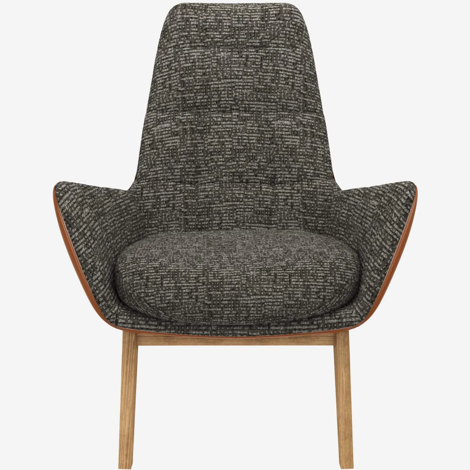 Fauteuil en tissu Alba Gris nuage  et cuir Vintage - Pieds chêne