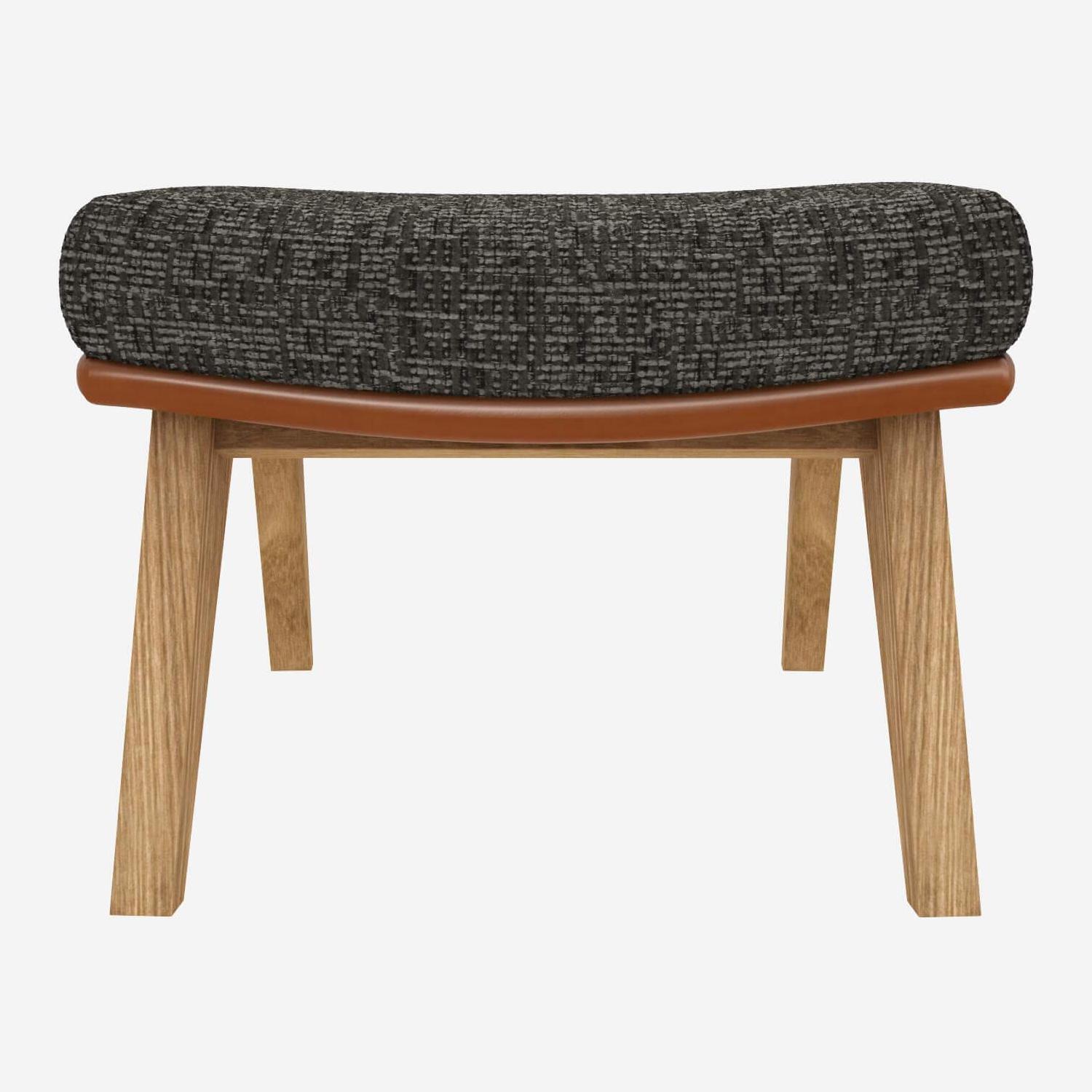 Repose-pieds en tissu Alba Gris nuage  et cuir Vintage - Pieds chêne