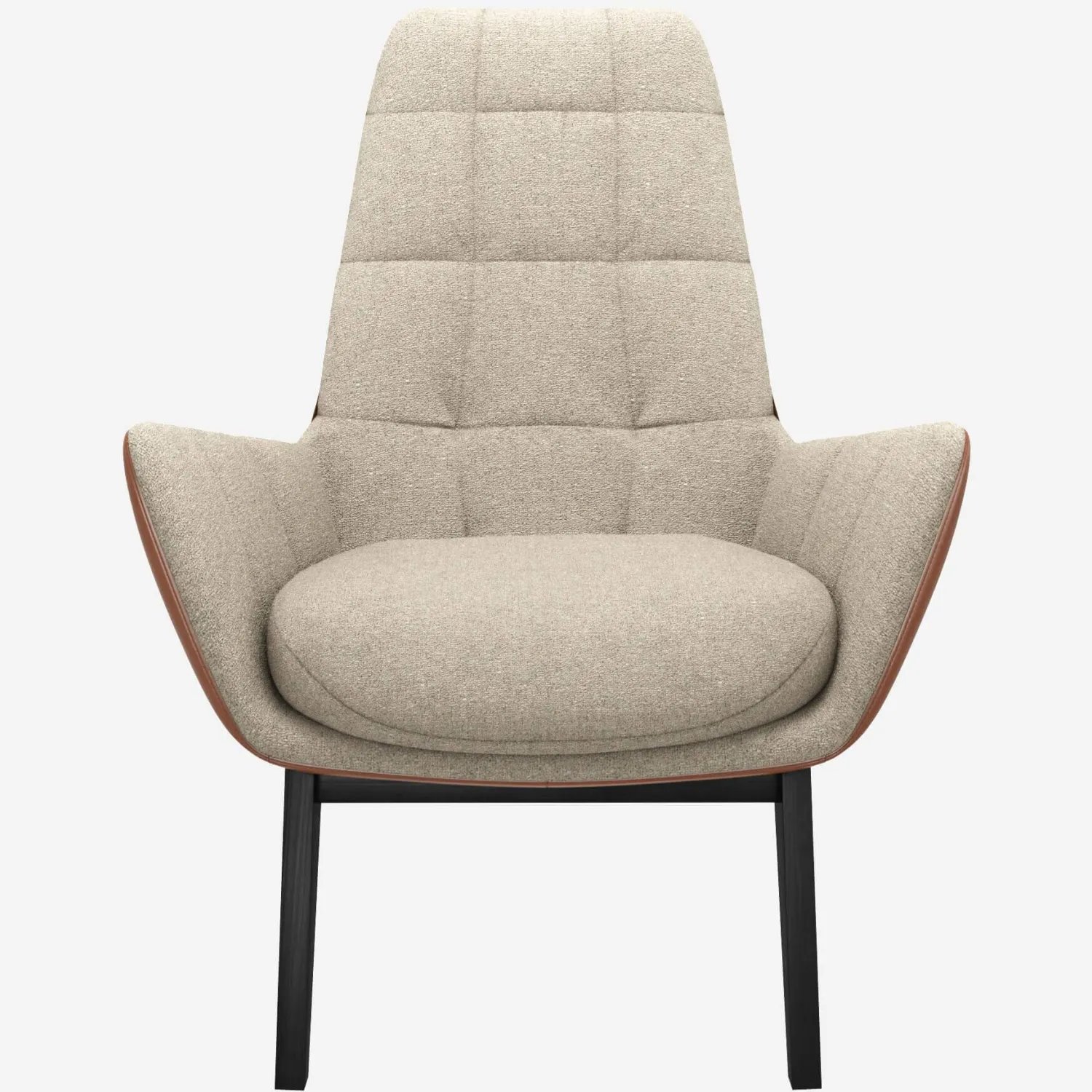 Fauteuil en tissu Lucca Blanc mastic et cuir Vintage - Pieds noirs