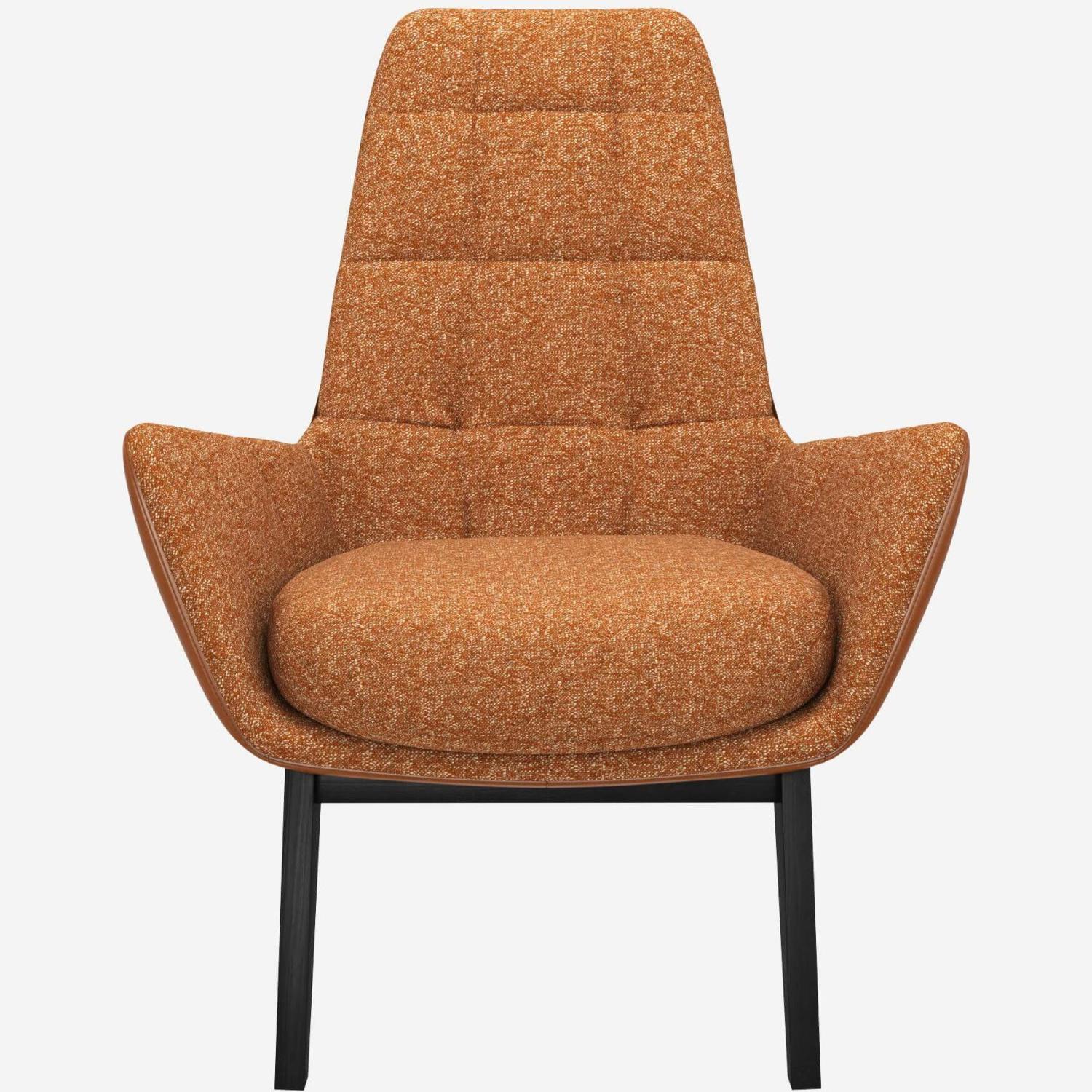 Fauteuil en tissu Lucca Marron noisetteet cuir Vintage - Pieds noirs