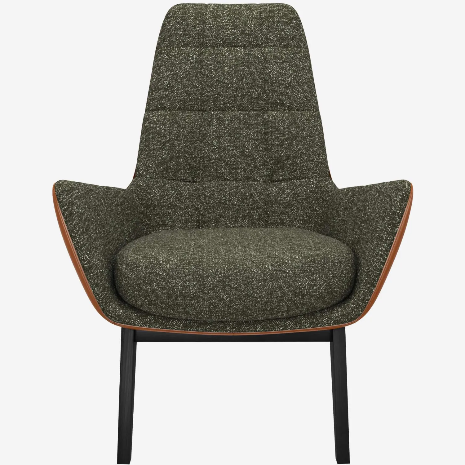 Fauteuil en tissu Lucca Vert mousse et cuir Vintage - Pieds noirs