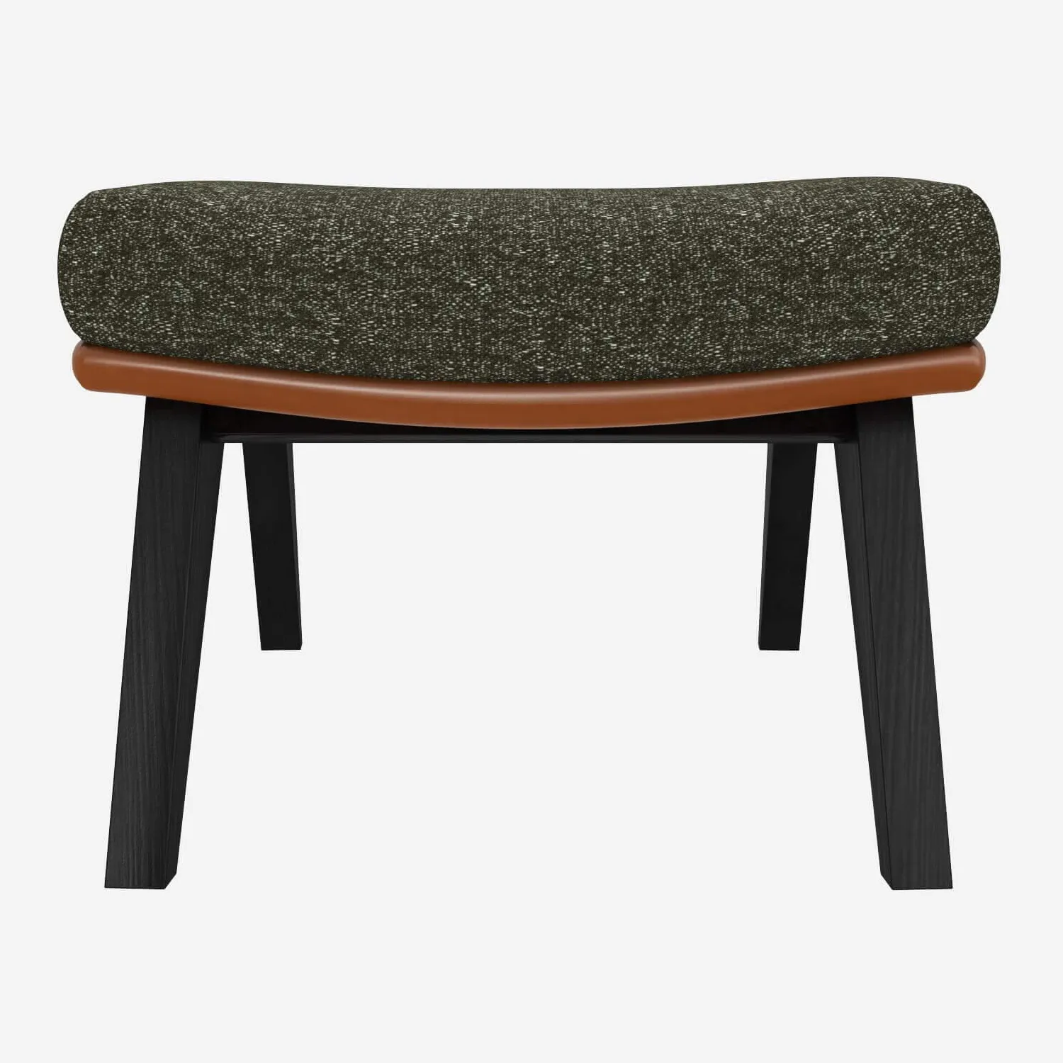 Fußhocker aus Lucca-Stoff in Moosgrün und Vintage-Leder - Schwarze Füße