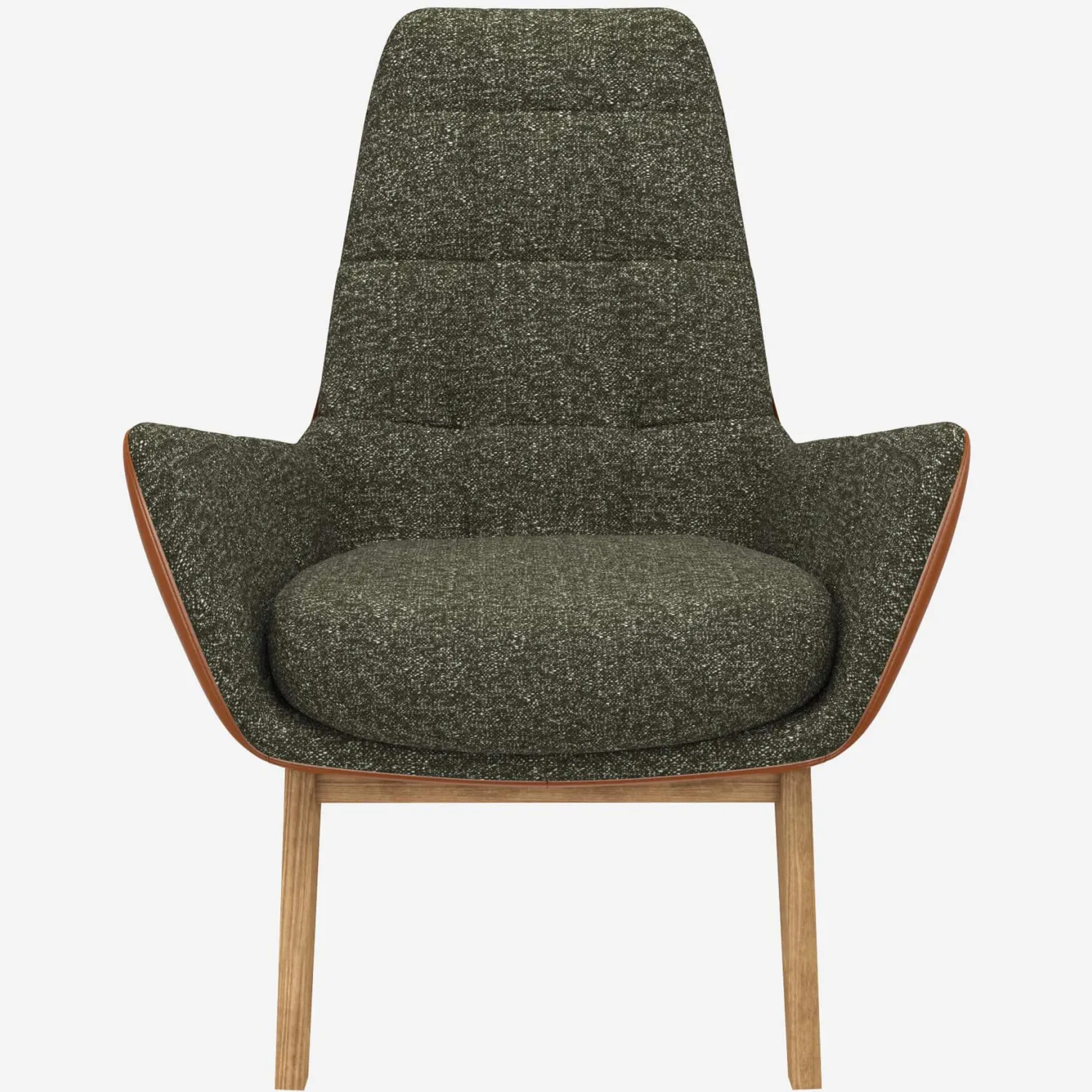 Fauteuil en tissu Lucca Vert mousse et cuir Vintage - Pieds chêne