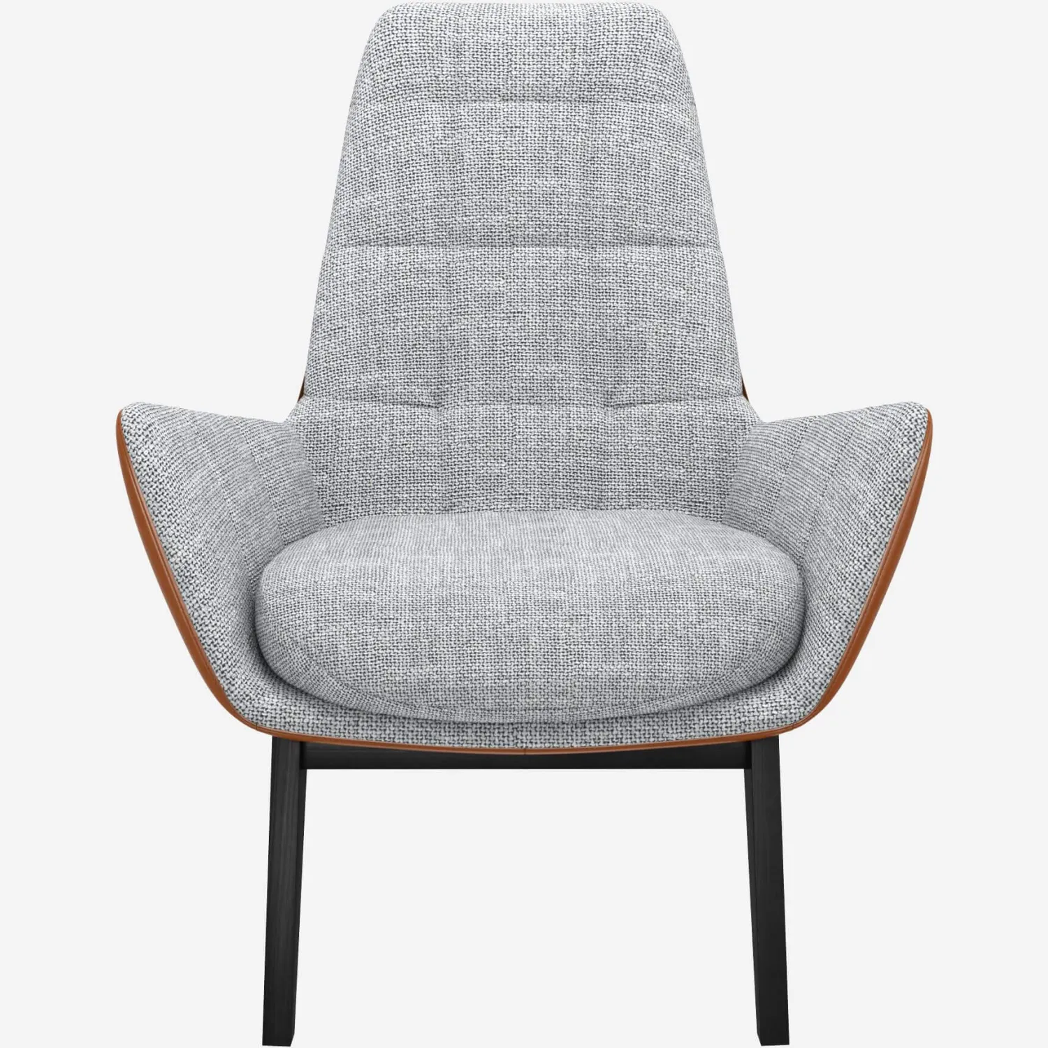 Sessel aus Melina-Stoff in Asphaltgrau und Vintage-Leder - Schwarze Füße