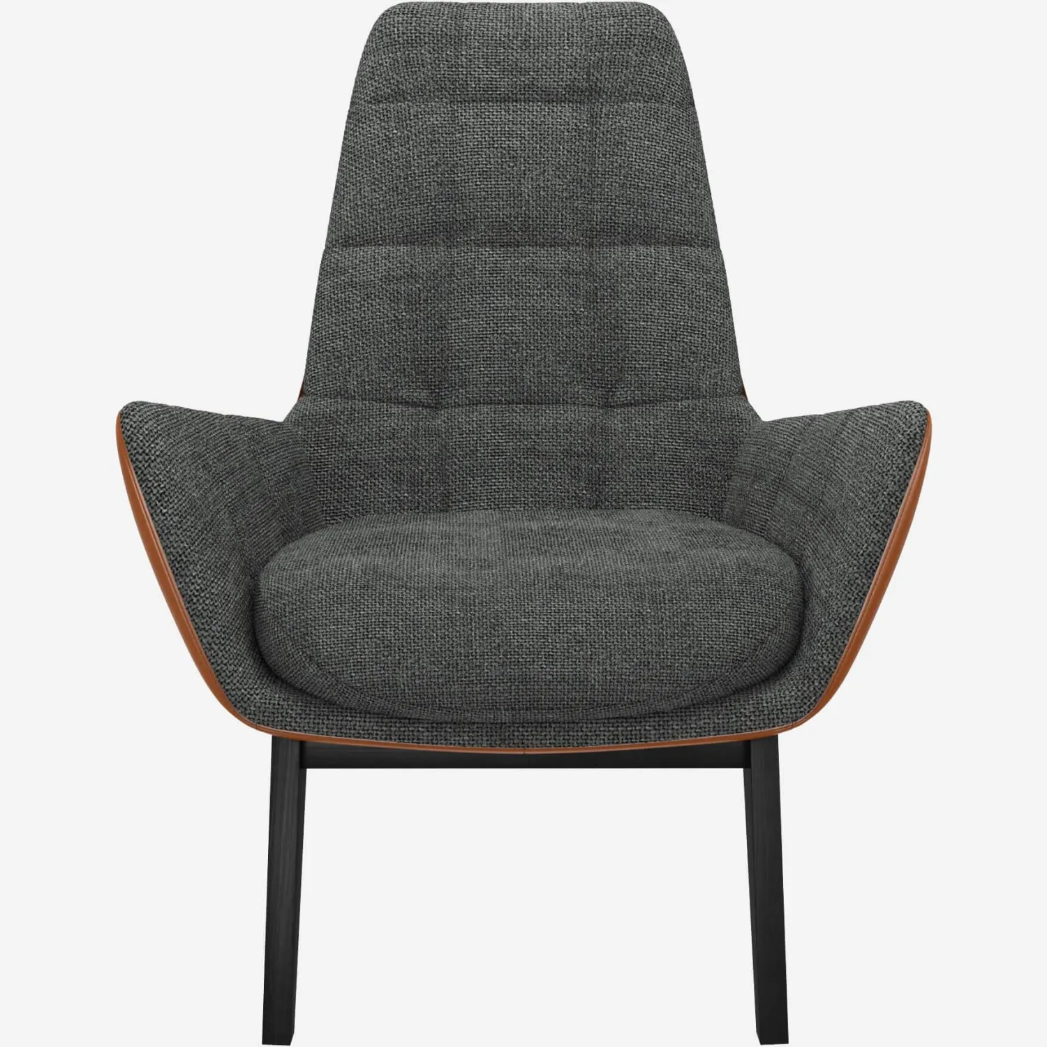 Fauteuil en tissu Melina Gris ardoise et cuir Vintage - Pieds noirs