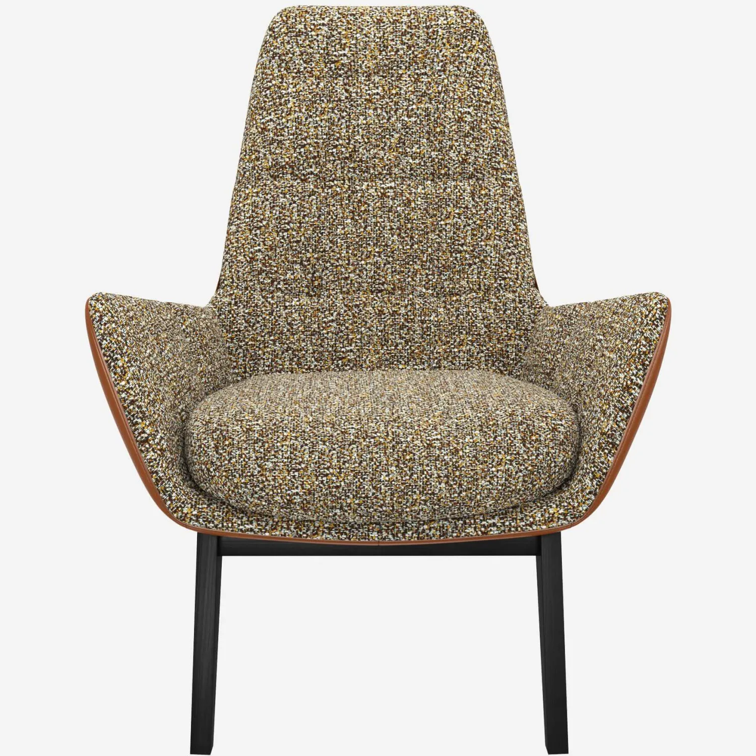 Fauteuil en tissu Venezia Vert lichen et cuir Vintage - Pieds noirs
