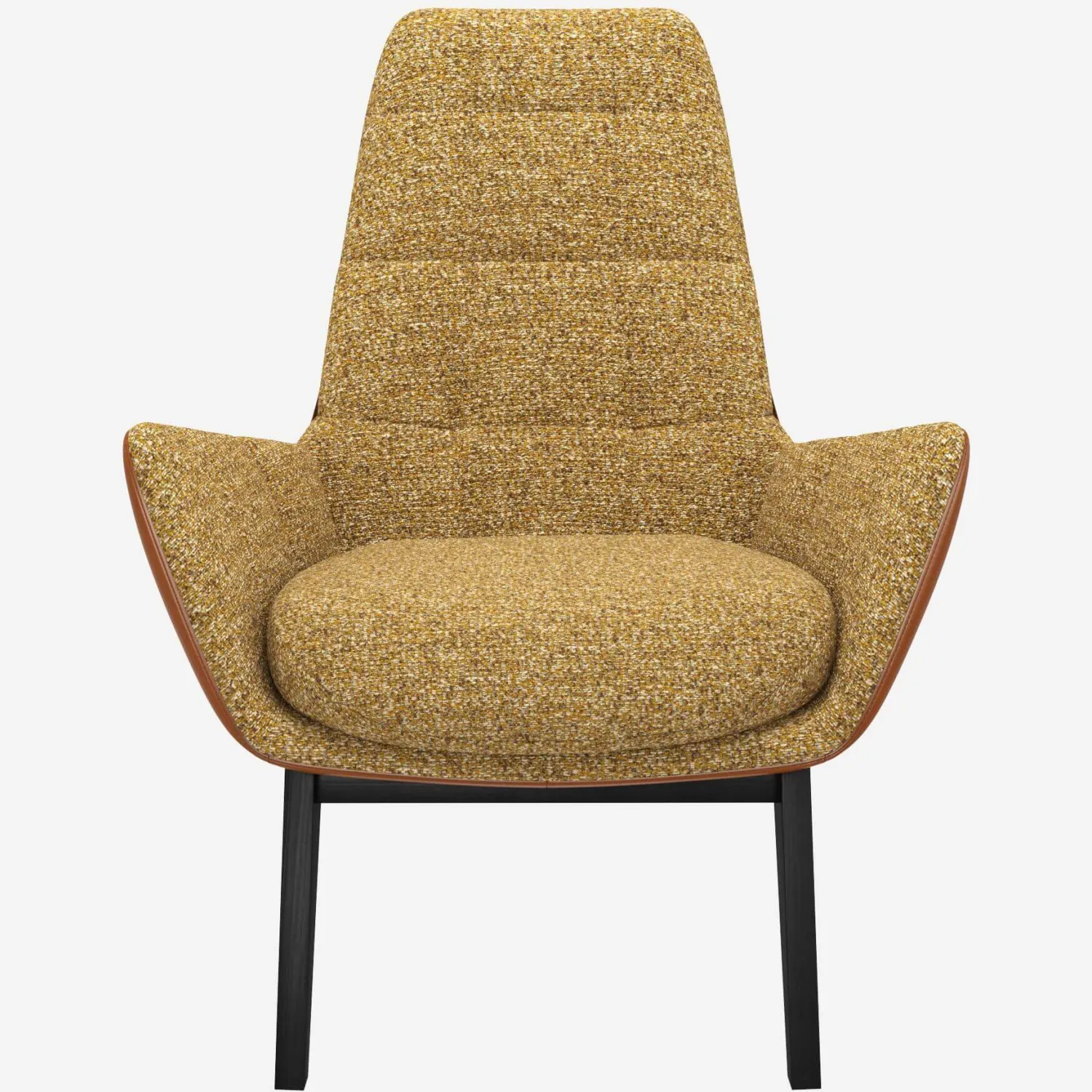 Fauteuil en tissu Venezia Jaune épice et cuir Vintage - Pieds noirs