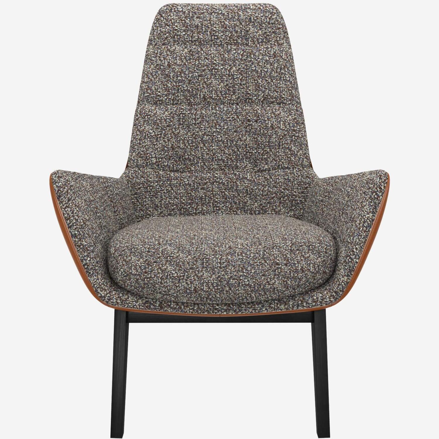 Fauteuil en tissu Venezia Bleu zingué et cuir Vintage - Pieds noirs