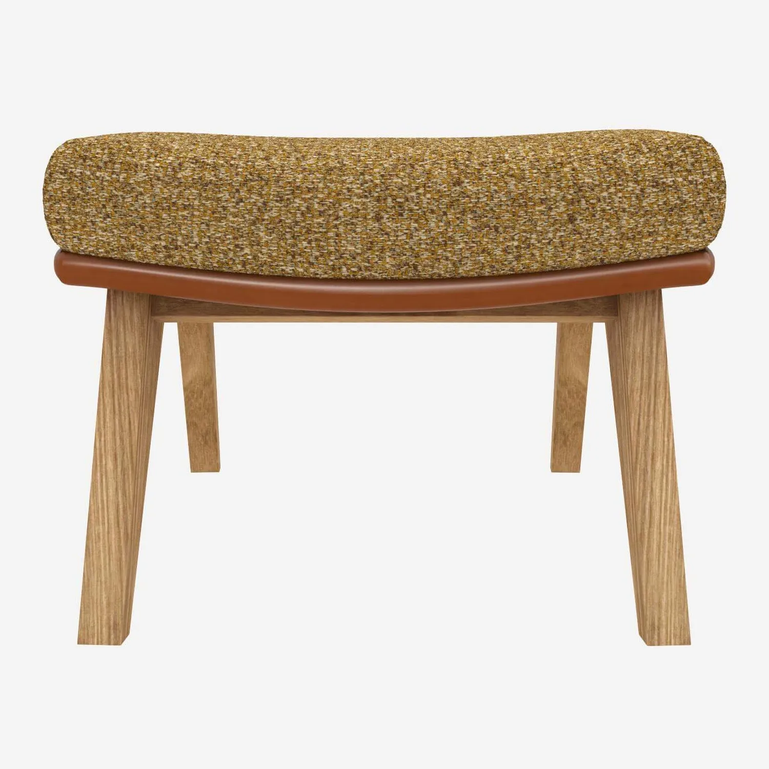 Repose-pieds en tissu Venezia Jaune épice et cuir Vintage - Pieds chêne