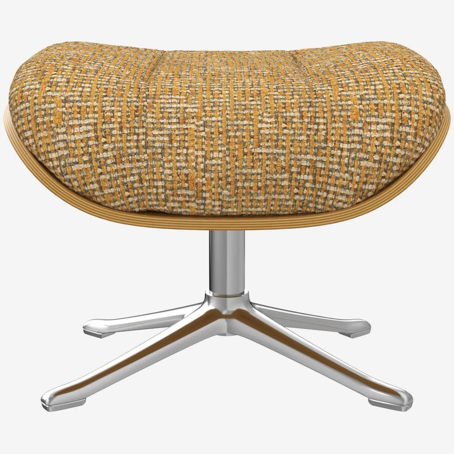 Repose-pieds en chêne et tissu Alba - Jaune soleil - Pied aluminium
