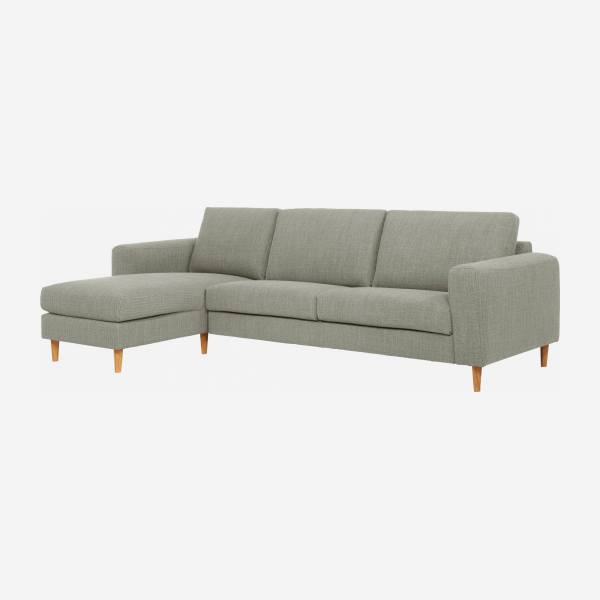 Canapé 3 places avec méridienne gauche en tissu gris clair - confort ferme