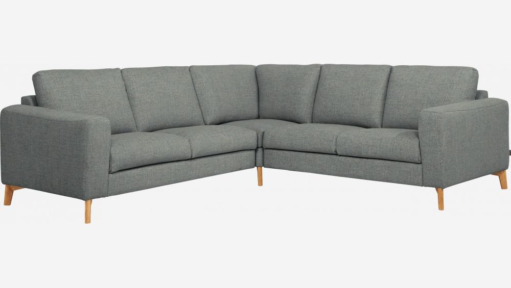4-Sitzer-Ecksofa aus Stoff, grau meliert und blau - mittelfester Komfort