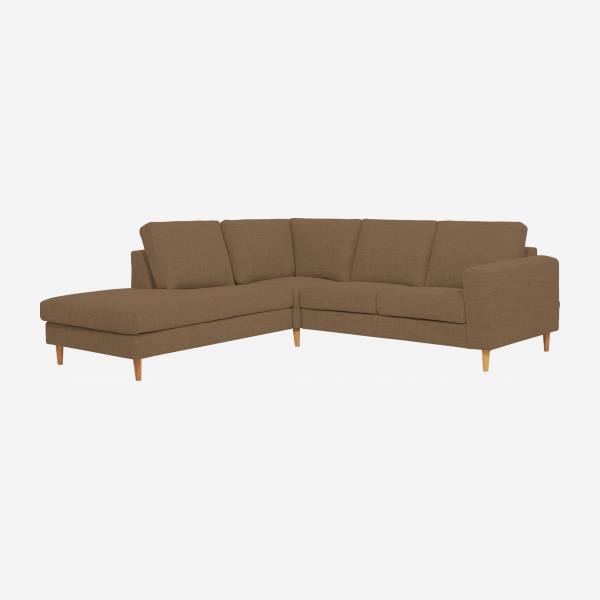 Sofá 2 plazas con chaiselongue izquierda de tela marrón - confort firme