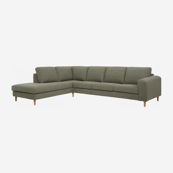 4-Sitzer-Sofa mit Open-End links aus Stoff, graubraun meliert und blau - mittelfester Komfort