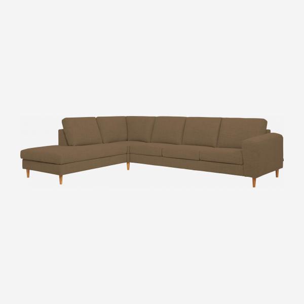 4-Sitzer-Sofa mit Open-End links aus Stoff, graubraun - mittelfester Komfort