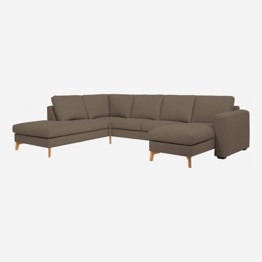 2-Sitzer-Sofa mit Chaiselongue und Open-End rechts aus Stoff, graubraun - mittelfester Komfort