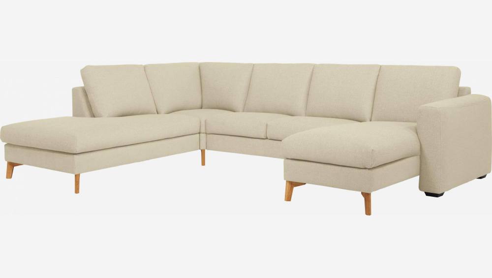 2-Sitzer-Sofa mit Chaiselongue und Open-End rechts aus Stoff, beige meliert und graubraun - mittelfester Komfort