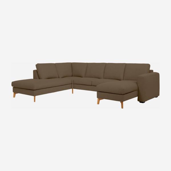 2-Sitzer-Sofa mit Chaiselongue und Open-End rechts aus Stoff, graubraun meliert und orange - mittelfester Komfort
