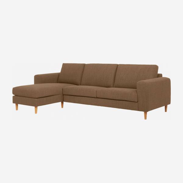 Canapé 3 places avec méridienne gauche en tissu marron - confort médium