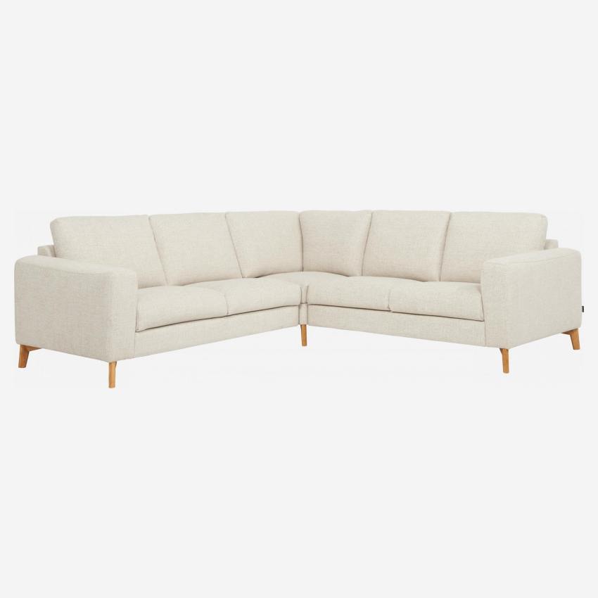 Canapé d'angle 2 x 2 en tissu Lecce - Beige - Accoudoirs fins - Pieds en équerre en chêne huilé - Confort medium