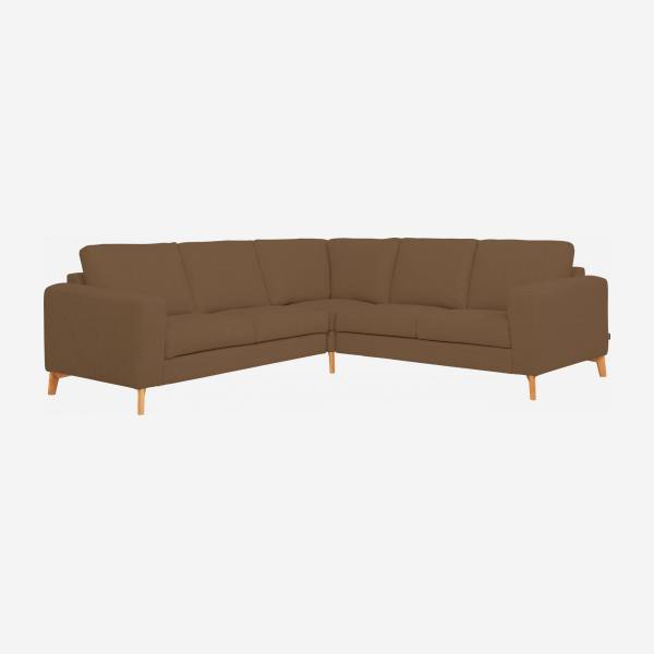 2-Sitzer-Sofa mit Chaiselongue und Open-End rechts aus Stoff, graubraun meliert und orange - fester Komfort