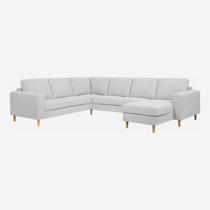 Canapé d'angle 4 places avec méridienne droite en tissu gris clair - confort médium