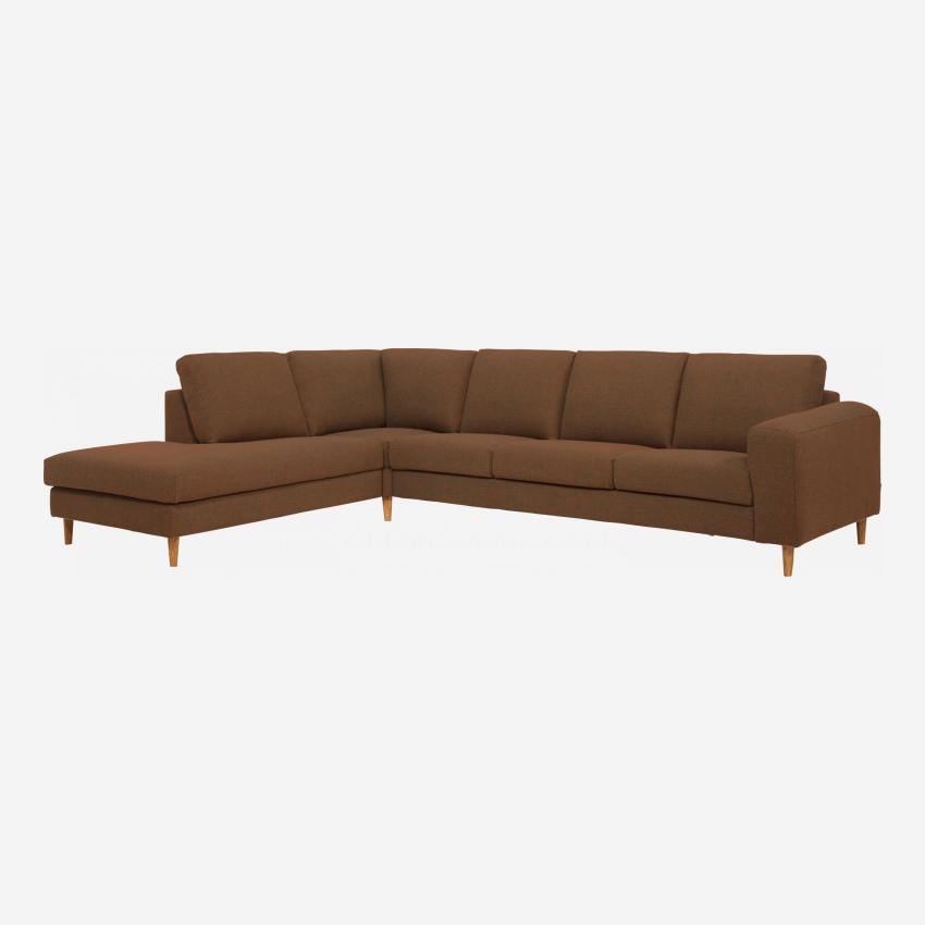 4-Sitzer-Sofa mit Open-End links aus Stoff, graubraun meliert und orange - fester Komfort
