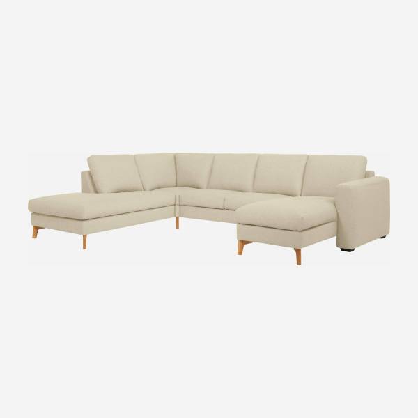 2-Sitzer-Sofa mit Chaiselongue und Open-End rechts aus Stoff, beige meliert und graubraun - fester Komfort