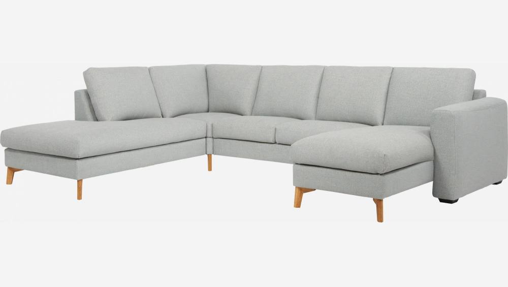 2-Sitzer-Sofa mit Chaiselongue und Open-End rechts aus Stoff, grau meliert und blau - fester Komfort