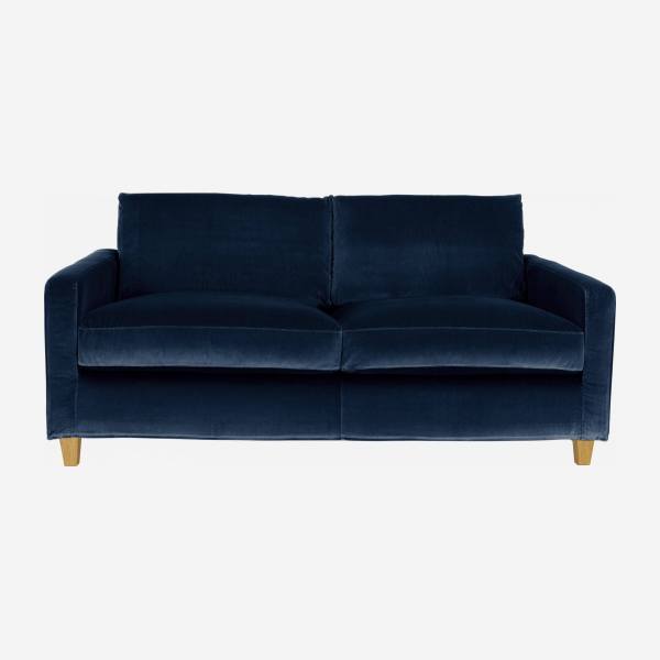 3-Sitzer-Sofa aus Samt - Marineblau - Eichenfüße