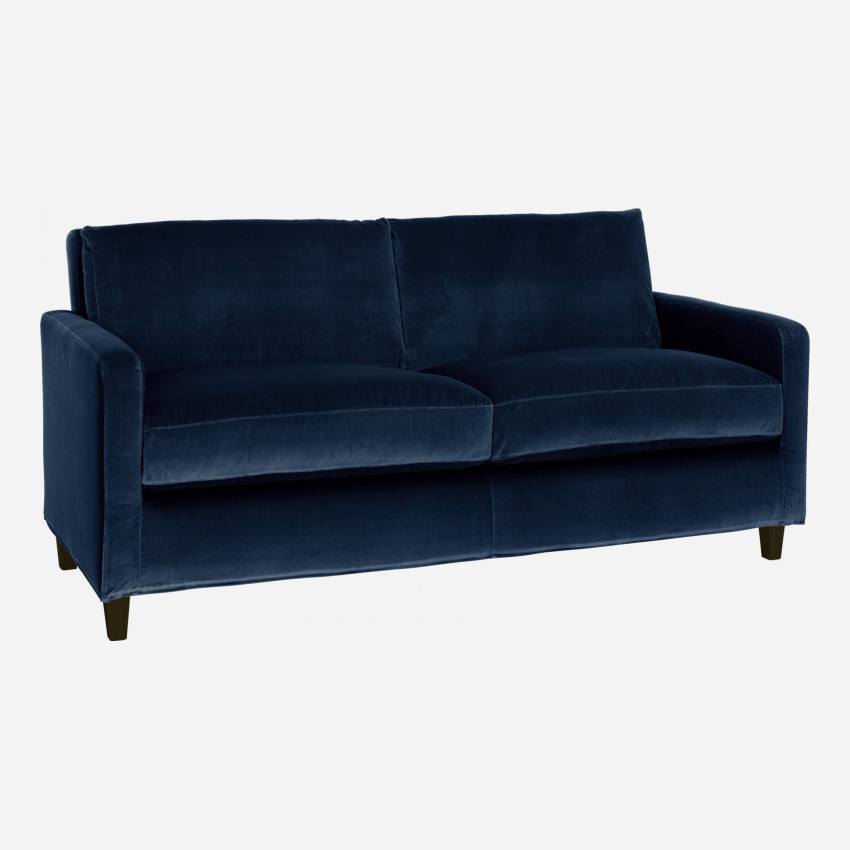 2-Sitzer-Sofa aus Samt - Marineblau - Schwarze Füße