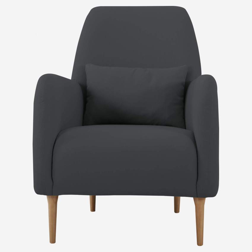 Anthracite grey fabric armchair with oak legs